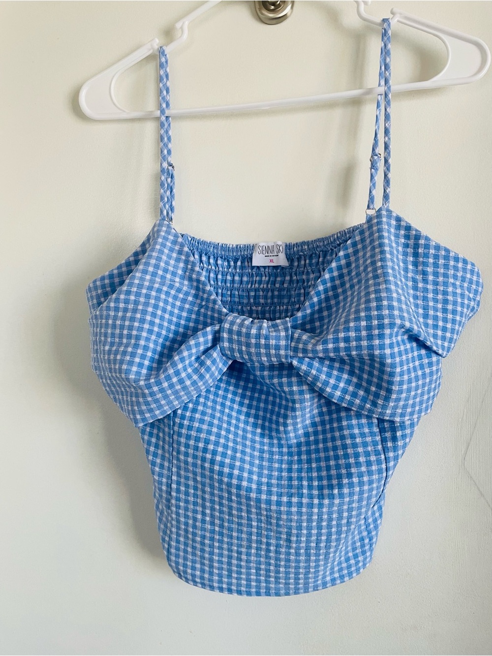 Sienna Sky Blue Gingham Bow Crop Cami